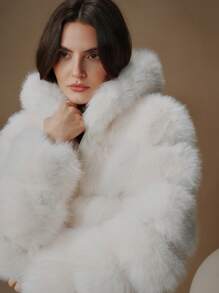 Anewsta 秋冬新款优雅淑女仿狐狸毛大衣时尚女式毛绒外套