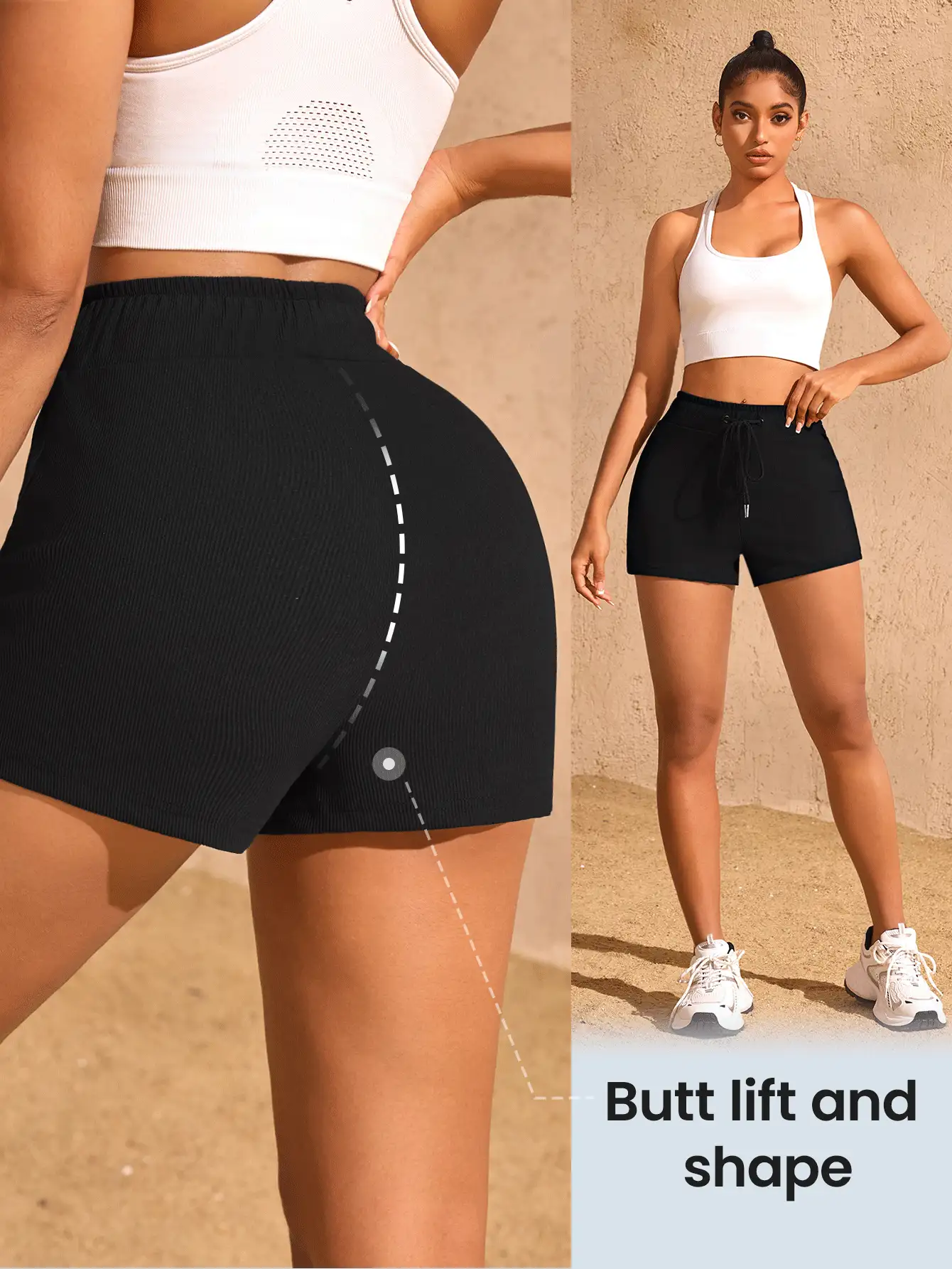 SHEIN Sports 中高端女士黑色宽松舒适短裤 - 黑色 - 查看 3