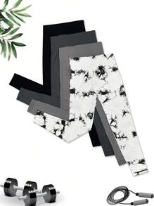 SHEIN Sports Quần legging thể thao giản dị tối giản in họa tiết trơn dành cho nữ - Nhiều màu - Xem 5