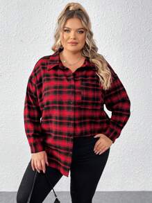 SHEIN CURVE+ Plus Size Casual Punk Dark Halloween Plaid Skull Printed Shirt - Multicolor - View 4