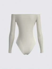 SHEIN BASICS Casualowy, jednolity kolor, dzianinowy, odkryty dekolt, body dla kobiet - Morela - Zobacz 8