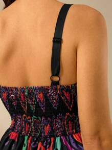 CAJUNI Women's Colorful Heart Print, Boho Print Halter Big Swing Long Dress, Holiday Casual Beach Summer Black Dress - Multicolor - View 9