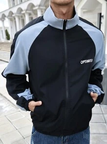 Manfinity Homme Men's Black & Blue Letter Patchwork Zip-Up Jacket - Multicolor - View 3