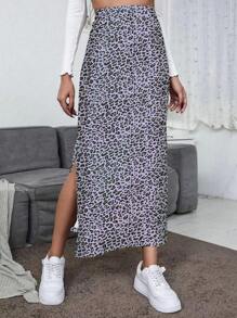 SHEIN Unity Váy Maxi thường ngày xẻ tà họa tiết da báo cho nữ - Nhiều màu - Xem 1