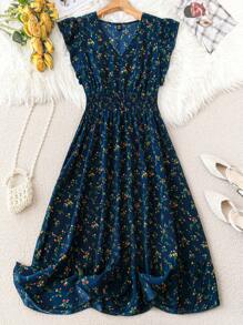 SHEIN Unity 大码女式碎花 V 领波西米亚风连衣裙，配有短袖，非常适合夏季度假女士装 - 彩色 - 查看 1