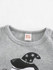 Cozy Pixies 2pcs Newborn Baby Boy Halloween Ghost Pattern Knit Soft Round Neck Romper & Footed Pants Fall Set