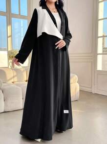 Al Najma Women's Color Block Lapel Neck Long Batwing Sleeve Long Loose Modest Maxi Arabian Robe Abaya, Elegant Style For Casual Daily/Work/Evening Parties/Wedding Guest - Black and White - View 7