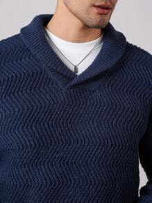 Manfinity Homme Men Plain Minimalist Casual Long Sleeve Collar Sweater - Navy Blue - View 2