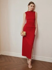 Women's Solid Color Simple Sleeveless Split Hem Casual Dress