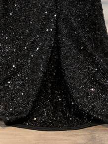 SHEIN 优雅串珠黑色长款礼服，适合婚礼、晚宴、舞会 - 少女 - 黑色 - 查看 4