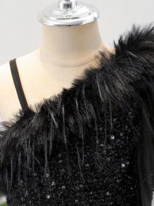 SHEIN 优雅串珠黑色长款礼服，适合婚礼、晚宴、舞会 - 少女 - 黑色 - 查看 5