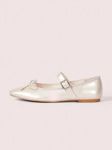 CUCCOO DOLLMOD 女式方头杏色蝴蝶结点缀时尚平底鞋秋季 - 杏色 - 查看 2