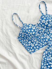 Soleia Spaghetti Strap Floral All-Over Print Top And Mini Skirt Casual Set