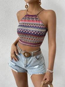 Breezaya Áo hai dây hở lưng in họa tiết hoa ngẫu nhiên ôm vừa vặn cho nữ - Nhiều màu - Xem 4