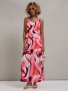 SHEIN Unity Váy in họa tiết toàn thân dây rộng cho nữ, mặc thường ngày - Nhiều màu - Xem 3