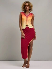 SHEIN Unity 女士撞色饰边荷叶边下摆休闲 A 字裙，旅游和休闲 - 彩色 - 查看 4