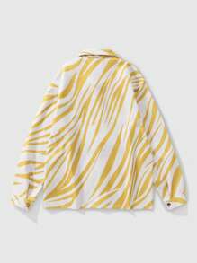ROMWE MEN Street Life Men's Spring Autumn Zebra Pattern Long Sleeve Cargo Pocket Casual Jacket - Yellow - View 2