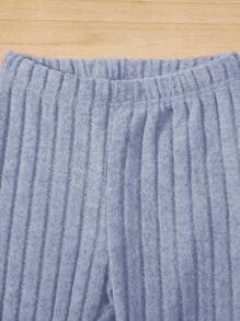 SHEIN 2 件套 Tween 女童罗纹连帽不对称下摆 T 恤和紧身裤套装