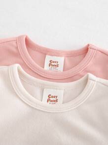 Cozy Pixies Bộ đồ ngủ 2 món áo len cổ tròn tay dài màu trơn mềm mại cho bé gái và quần dài - Nhiều màu - Xem 3