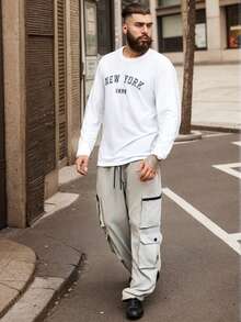 Manfinity RelaxMax Áo thun nam in chữ thường ngày mùa xuân và thu - trắng - Xem 2