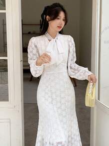 DAZY Women's Lace-Up Long Dress With Thermal Lining, Fall, Winter Wedding Women Dresses Fleece Lined