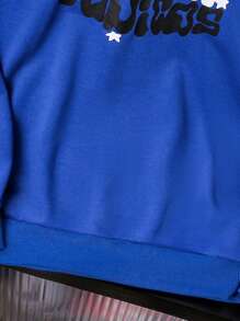 Tween Boy Letter Print Hooded Long Sleeve Sweatshirt - Blue - View 6