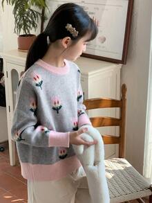 DAZY Girls Round Neck Sweater - Grey - View 3