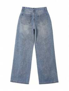 NVFelix Vintage Light Washed Straight Leg Jeans With Slanted Pockets - Medium Wash - View 2