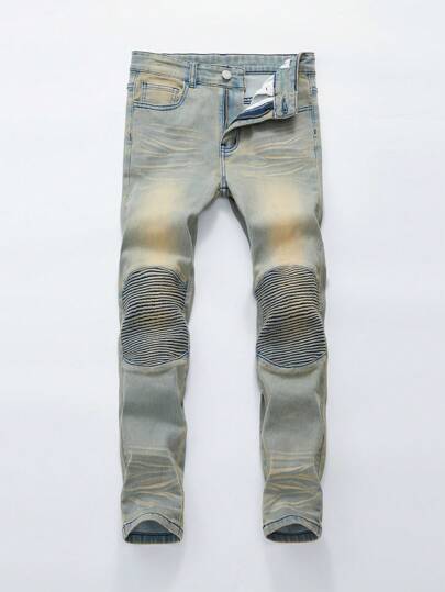 Jeans pitillo con lavado pesado, cintura elástica y bolsillos planos para niño preadolescente de estilo urbano