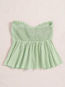 Celure 大码女式夏季纯色荷叶边扭纹抹胸 - 綠色 - 查看 2