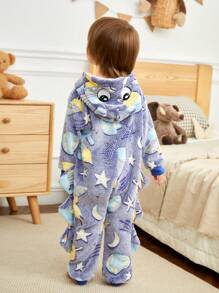 Young Boy Stylish Spaceship Graphic Hooded Warm Fleece Jumpsuit