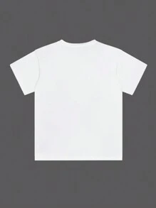 SHEIN 女士圆领短袖字母印花简约 T 恤，休闲日常穿着图案 T 恤女式上衣 - 白色 - 查看 2