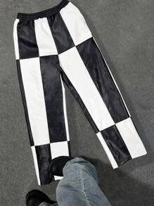 Muchica 女士秋冬街头风格撞色宽松皮革长裤 - 黑與白 - 查看 8