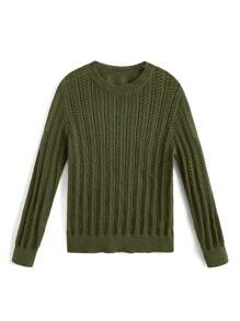 Manfinity VCAY Áo len dệt kim cổ tròn khoét lỗ dáng ôm màu xanh lá cây cho nam, dành cho mùa thu đông - màu xanh lá - Xem 7