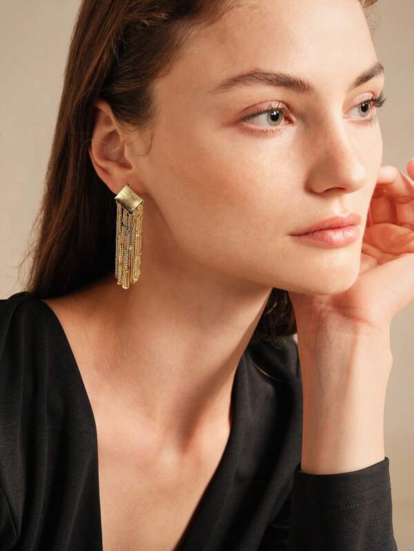 SHEIN 18K Pre-Plated Gold Elegant Tassel Earrings