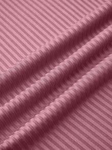 SHEIN Unity Plus Size Women Summer Solid Color Square Neck Short Sleeve Casual Bodysuit And Belted Pants Set - Pink - View 8