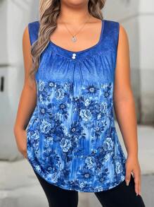 EMERY ROSE Blusa sin mangas holgada con estampado floral para mujer de talla grande