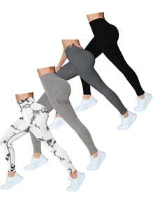 SHEIN Sports Quần legging thể thao giản dị tối giản in họa tiết trơn dành cho nữ - Nhiều màu - Xem 1