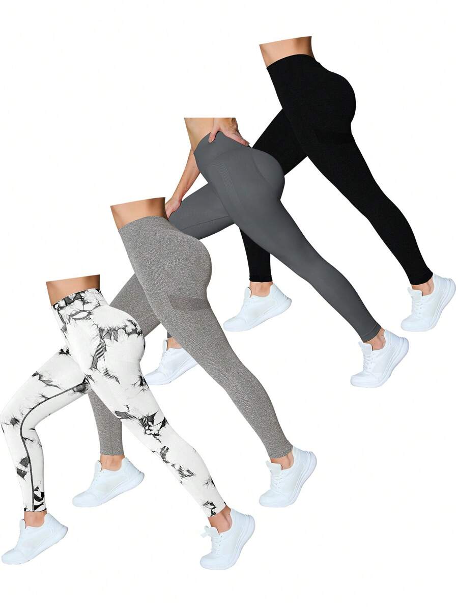 SHEIN Sports Quần legging thể thao giản dị tối giản in họa tiết trơn dành cho nữ - Nhiều màu - Xem 1