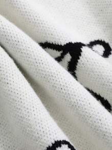 Livesso 女士圆领宽松蝴蝶结针织毛衣、长袖上衣、秋季女装 - 白色 - 查看 9