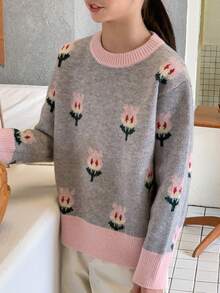 DAZY Girls Round Neck Sweater - Grey - View 2