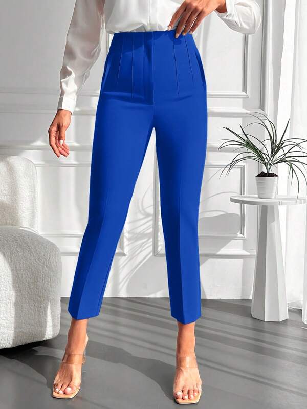 EURMUSE Pantaloni de damă cu talie înaltă, elastici, cu aspect conic, culoare uni, eleganți pentru naveta