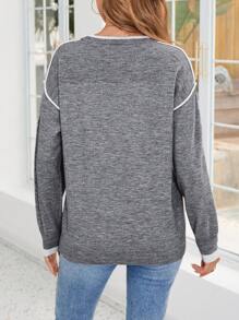 EMERY ROSE Women's Solid Color Patchwork Minimalist Long Sleeve Crew Neck Sweater, Casual Daily Wear