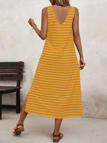 EMERY ROSE Váy vest nữ cổ tròn sọc dài mùa hè - Màu vàng - Xem 2