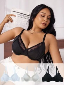 Conjunto de 3 piezas: Bralette y sujetadores inalámbricos de encaje y minimalistas, talla grande