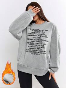 Mulvari 女式休闲标语印花羊毛运动衫，秋冬 - 灰色 - 查看 4