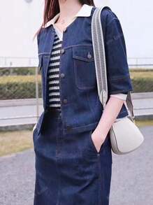 Haut en denim de couleur unie simple pour femme pour un usage quotidien