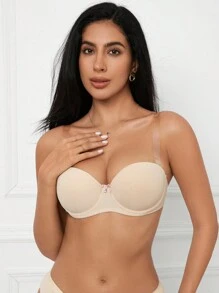 DesireSculpt Women's Casual Apricot Plain Fabric Strapless Bra With Transparent Straps Medium Stretch - Apricot - View 8