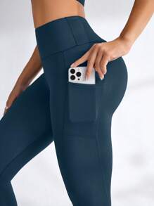 SHEIN Sports Women's Solid Color Minimalist Everyday Leggings, Sports - Green - View 4