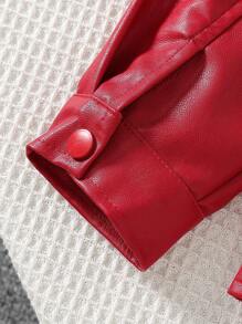 Áo khoác da PU dài tay thường ngày cho bé gái, mùa xuân/thu - Đỏ - Xem 3